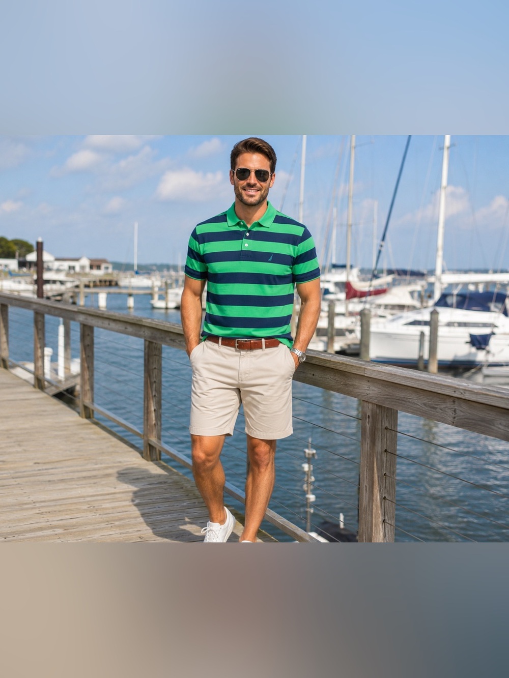 Nautica Green Navy Striped Polo Shirt XL Cotton Classic Fit Short Sleeve